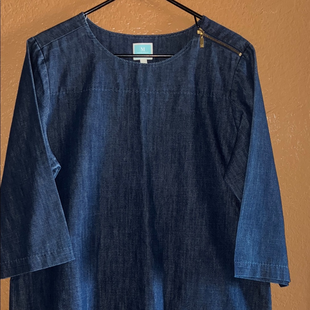 Martha Stewart Navy Blue Denim Tunic with Shoulder Zip